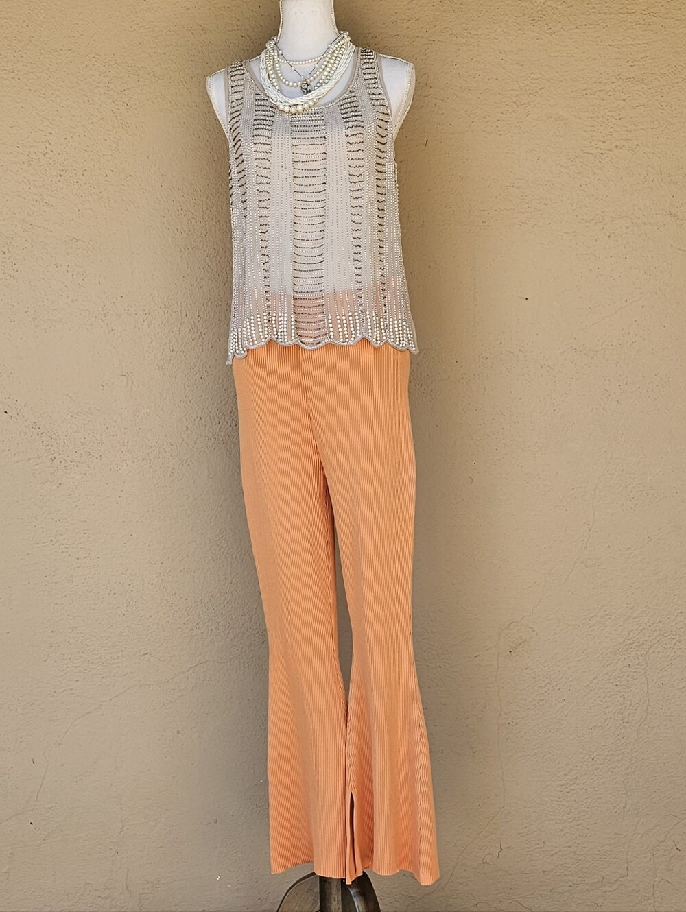Royalty By Maluma Orange Ribbed Stretchy Flared Pants W/ Slits on the hems SZ L